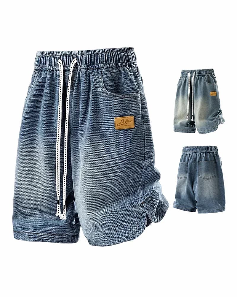 L-9XL Star-Print Denim Loose Straight Shorts - View 2