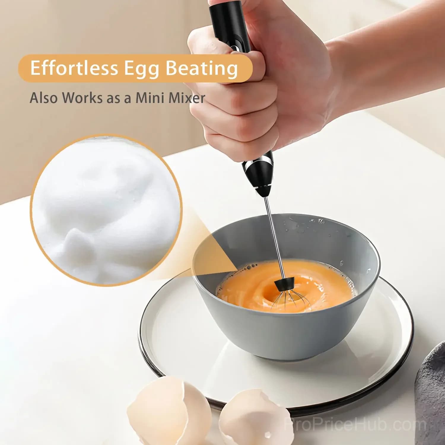 Rechargeable 3-Speed Handheld Milk Frother Wand for Drinks - View 5