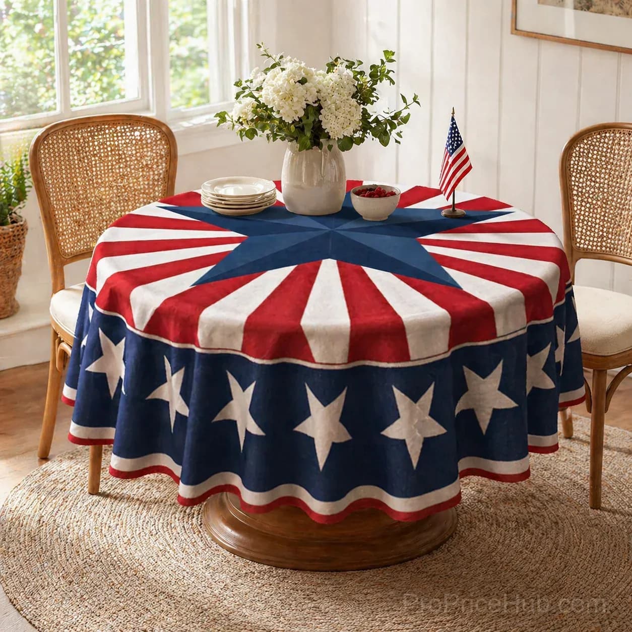 Patriotic Starburst Round Tablecloth - July 4th Independence Day Decor - View 17