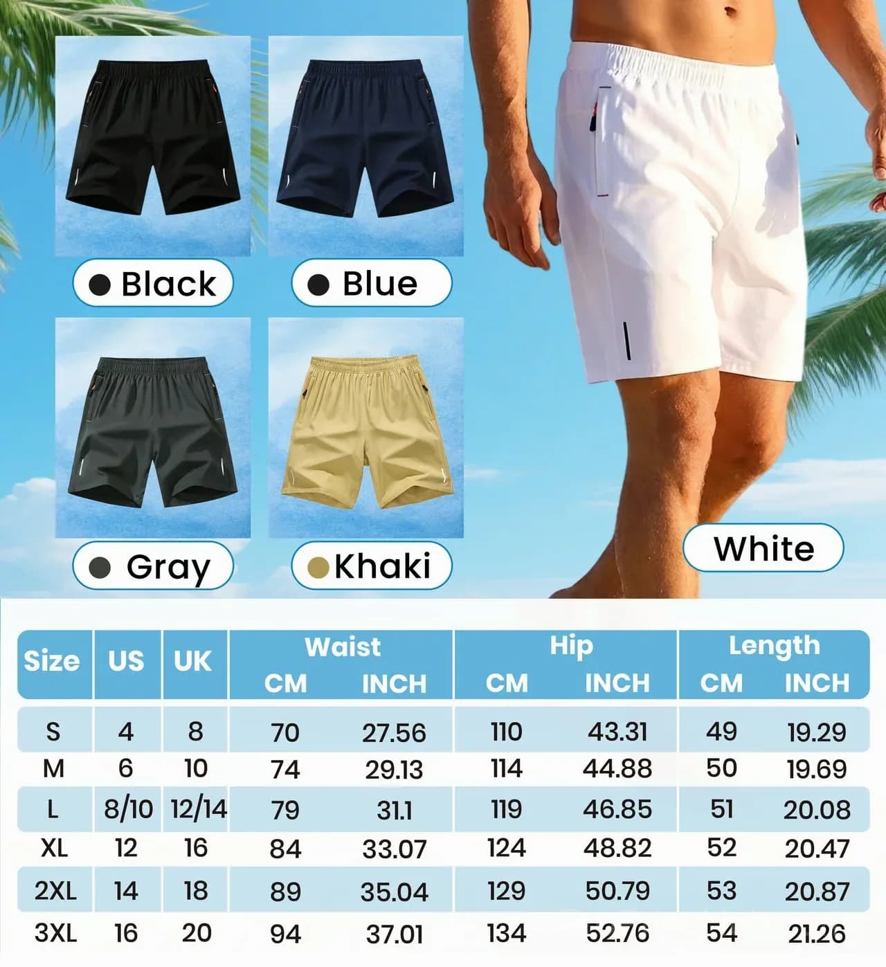 Men's Quick-Dry Athletic Casual Shorts - Black, US 4/S - View 5