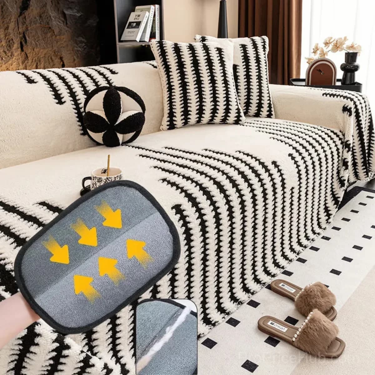 Soft Plush Non-Slip Couch Cover, Black, 180 x 130 cm, Single Seater - View 19