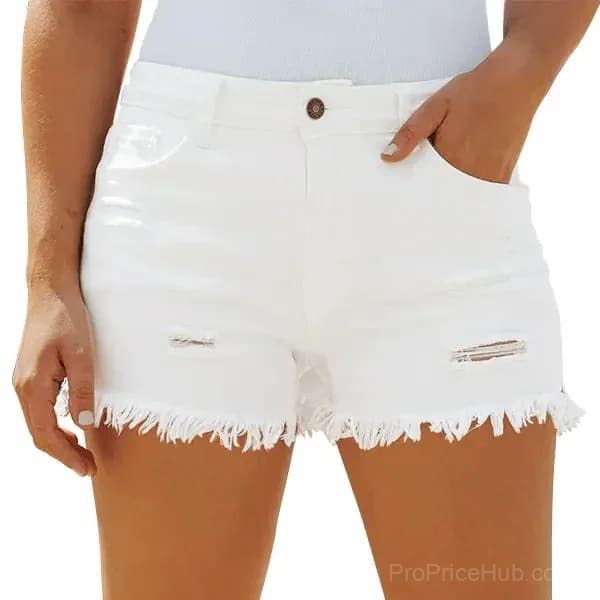 Women's Mid Rise Stretch Denim Shorts, Ripped Raw Hem - View 8