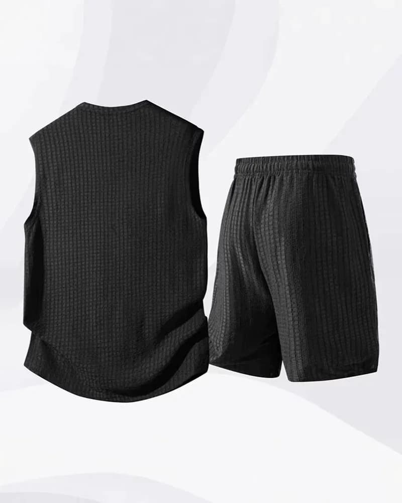 Men's Solid-Color Ribbed Sleeveless Vest & Shorts Set (S-8XL) - View 16