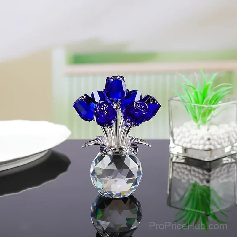 Crystal Colorful Rose Flower Figurine with Vase - View 11