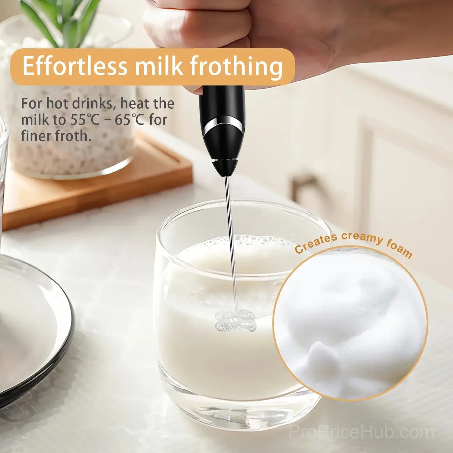 Rechargeable 3-Speed Handheld Milk Frother Wand for Drinks - View 3