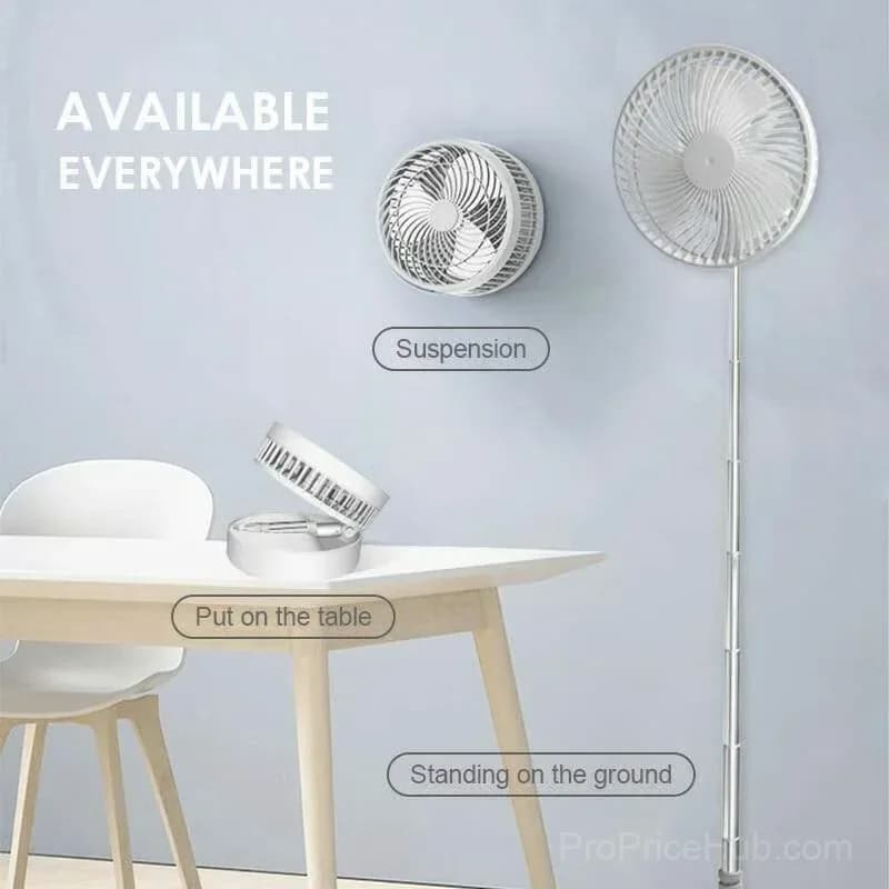 White Telescopic Folding USB Rechargeable Desk Fan - View 4