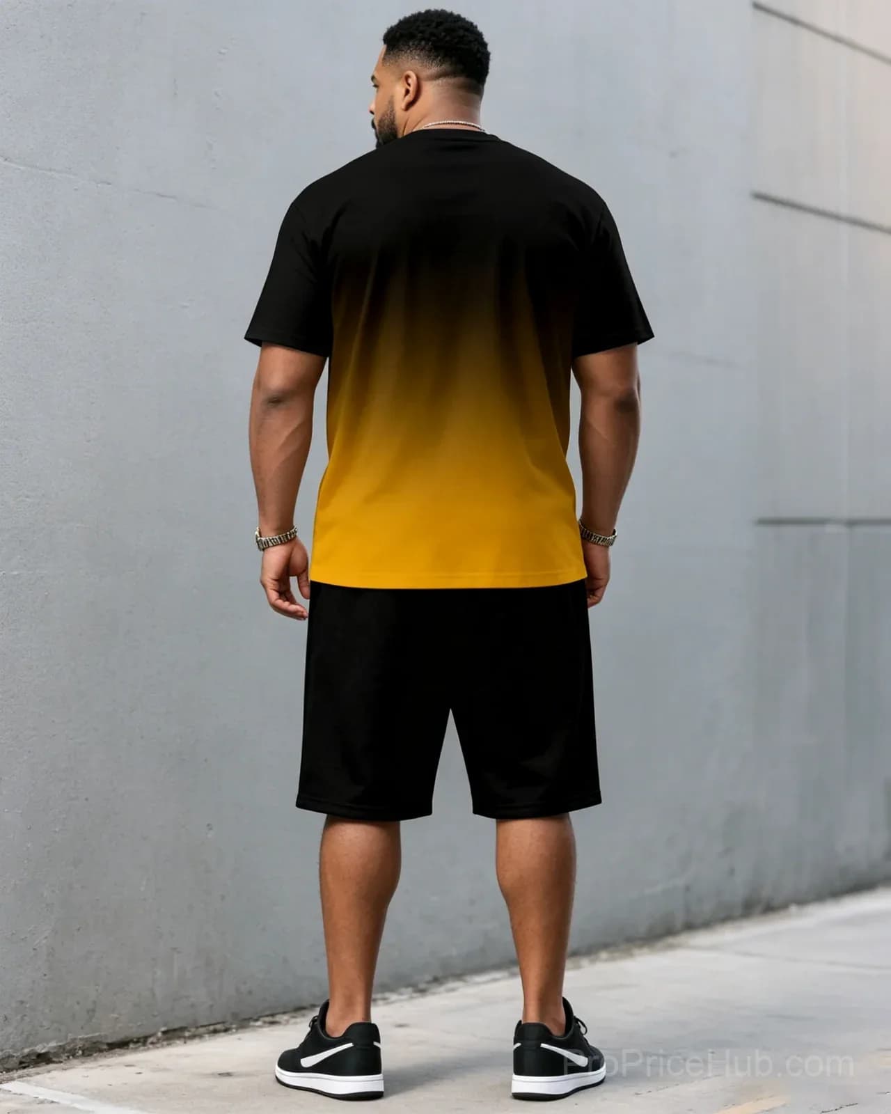 Men's Plus Size Black & Red Gradient T-Shirt and Shorts Set - View 20