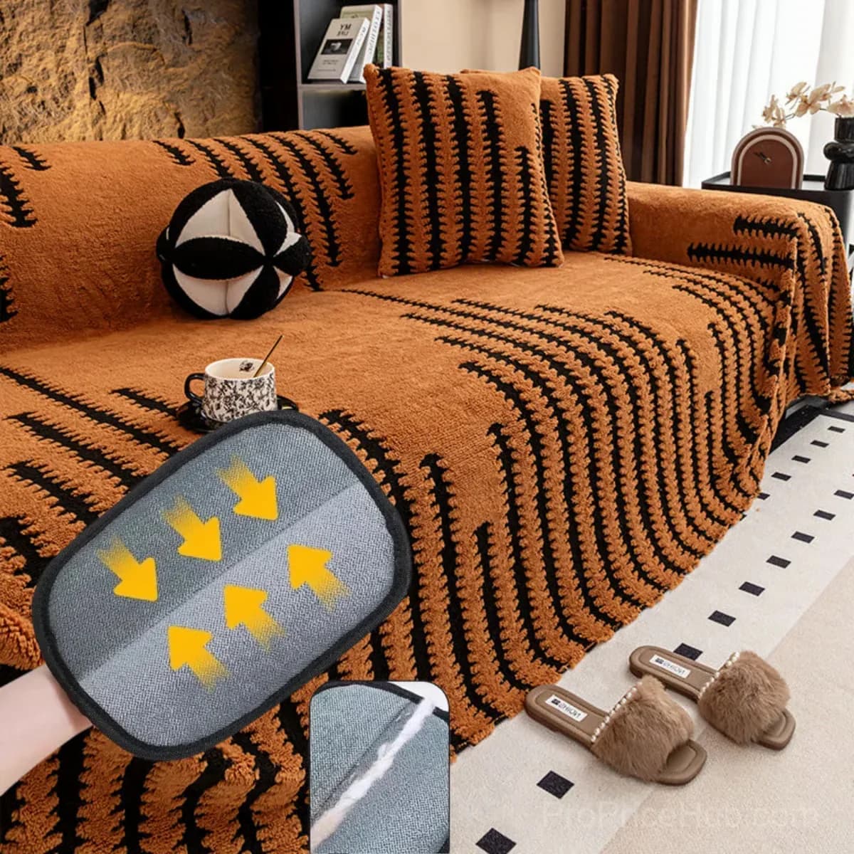 Soft Plush Non-Slip Couch Cover, Black, 180 x 130 cm, Single Seater - View 21