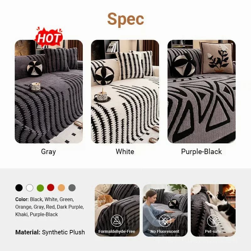 Soft Plush Non-Slip Couch Cover, Black, 180 x 130 cm, Single Seater - View 9