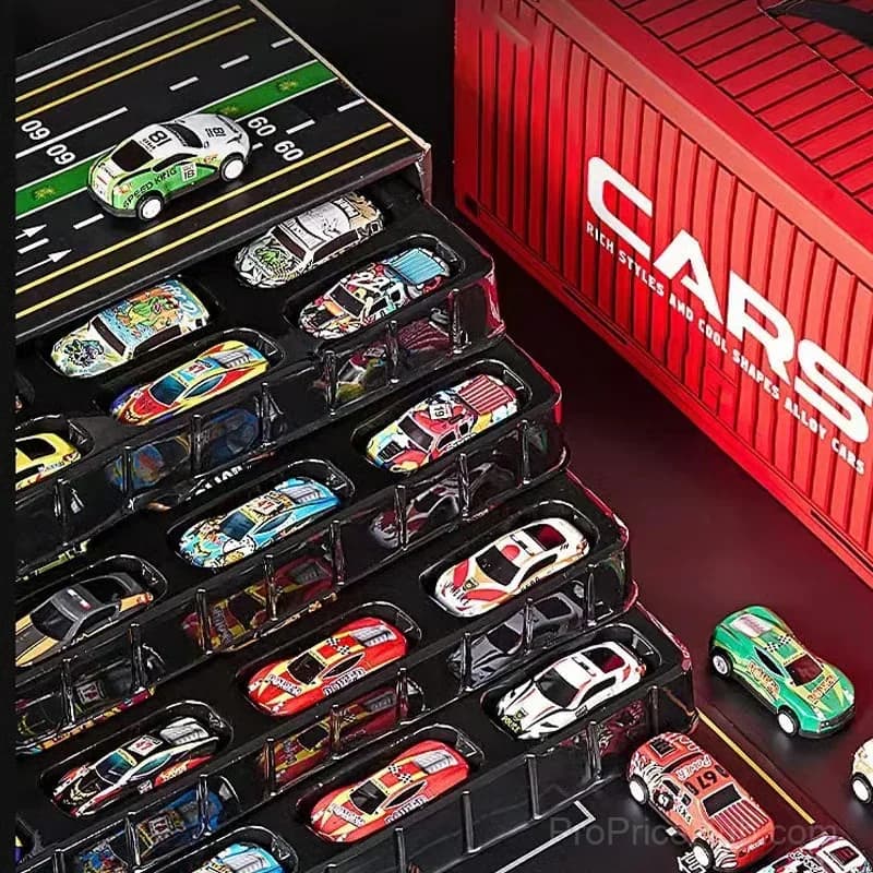 48-Piece Mini Pull-Back Toy Car Set with Garage, Red - View 9