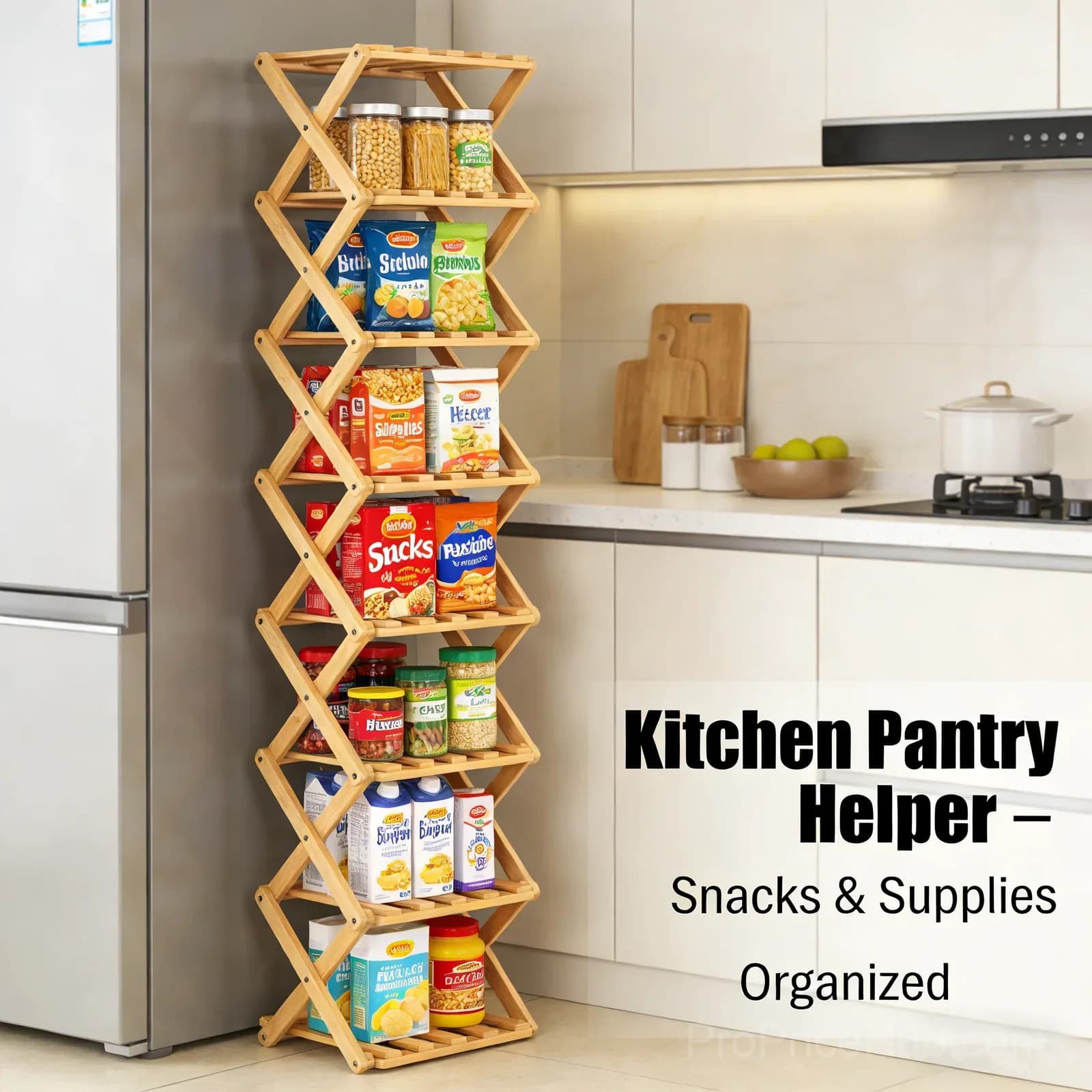3-Tier Bamboo Storage Rack, Natural, No-Assembly - View 7