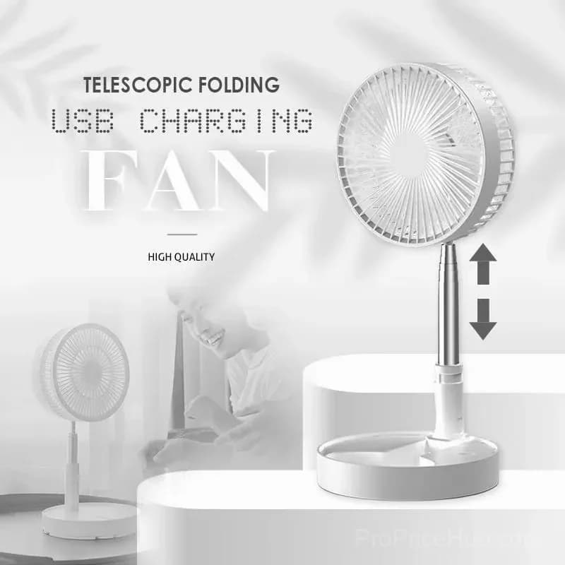White Telescopic Folding USB Rechargeable Desk Fan - View 2