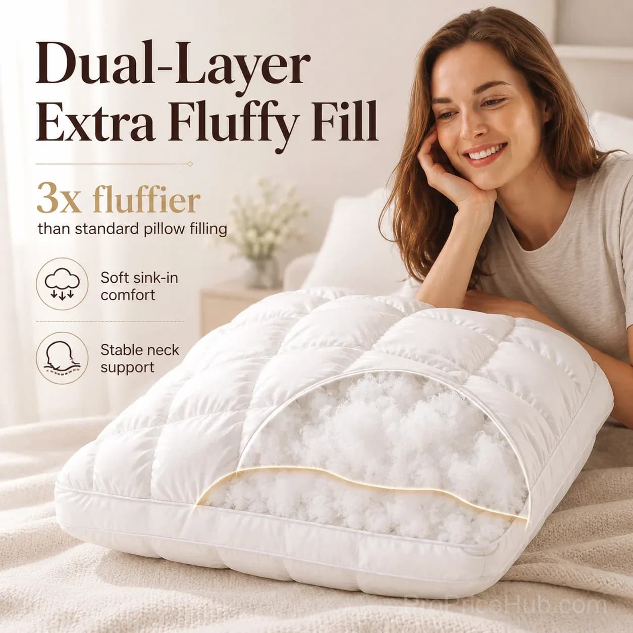 Cloud Puff Grid Pillow – Cooling, No-Flat for Side & Back Sleepers - View 5