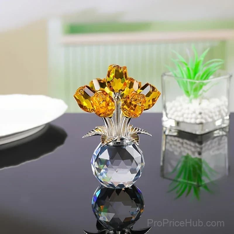 Crystal Colorful Rose Flower Figurine with Vase - View 12