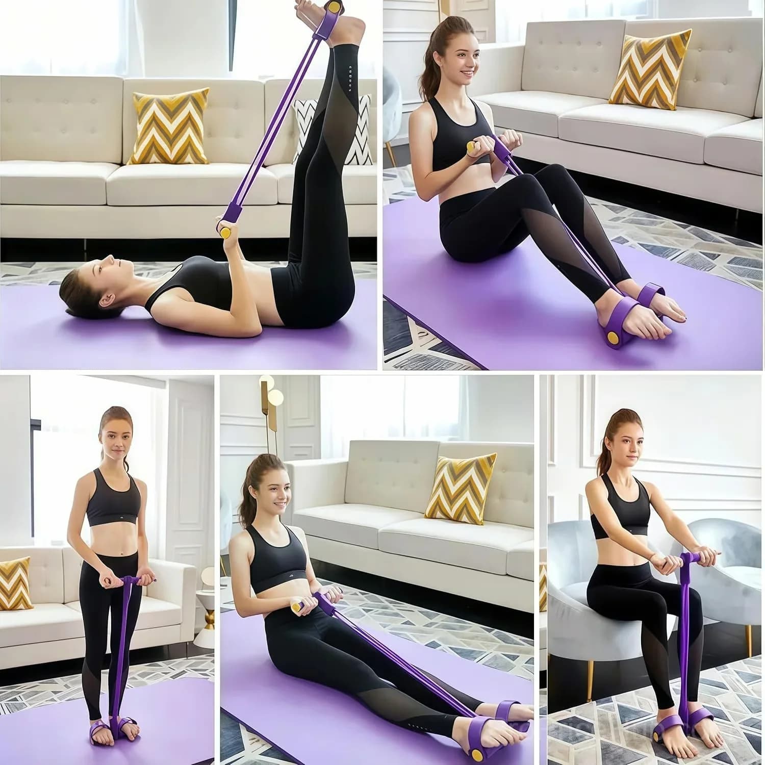8-Tube Pedal Resistance Exercise Device, Purple - View 6
