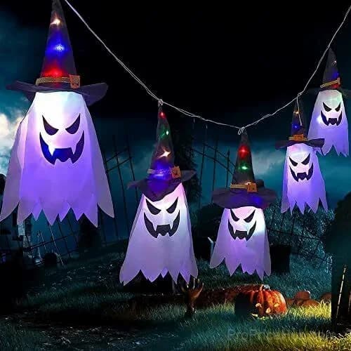 Glowing Ghost Witch Hat Halloween Hanging Light Decor, Warm Light - View 5