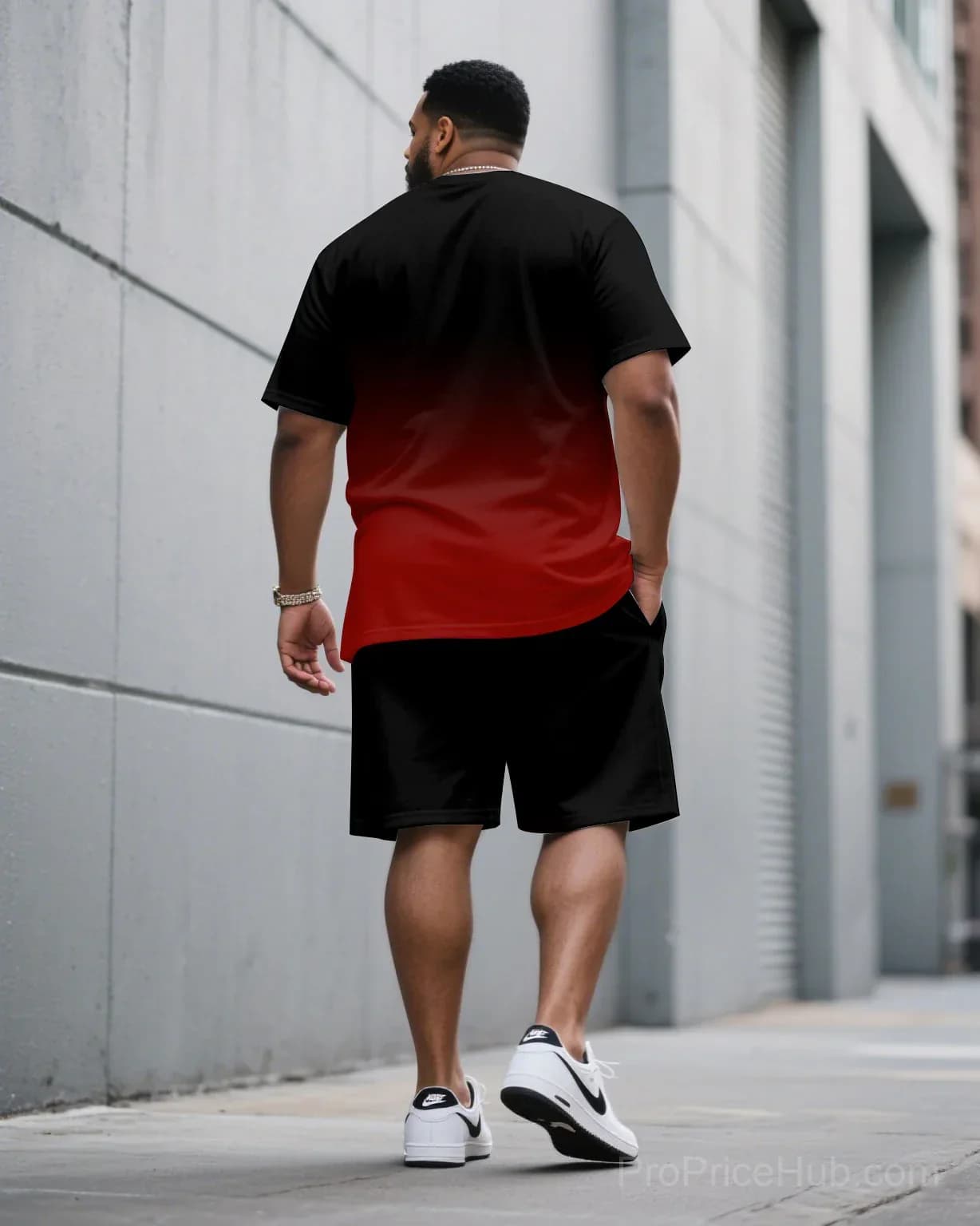 Men's Plus Size Black & Red Gradient T-Shirt and Shorts Set - View 13
