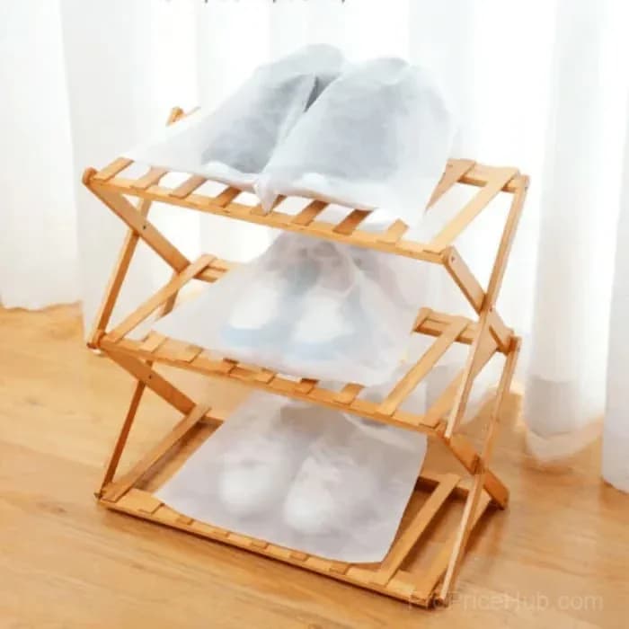 Durable Foldable Bamboo Shoe Rack, Brown, 2-Tier - View 26
