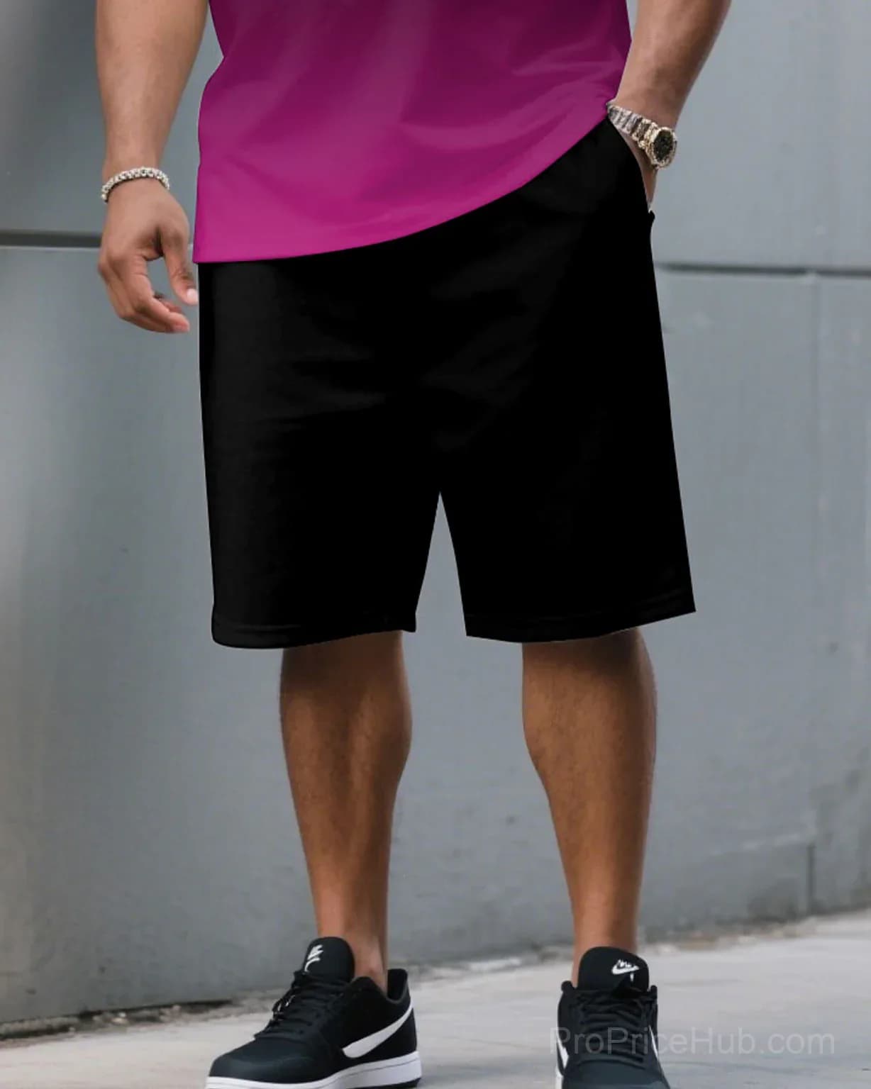 Men's Plus Size Black & Red Gradient T-Shirt and Shorts Set - View 17