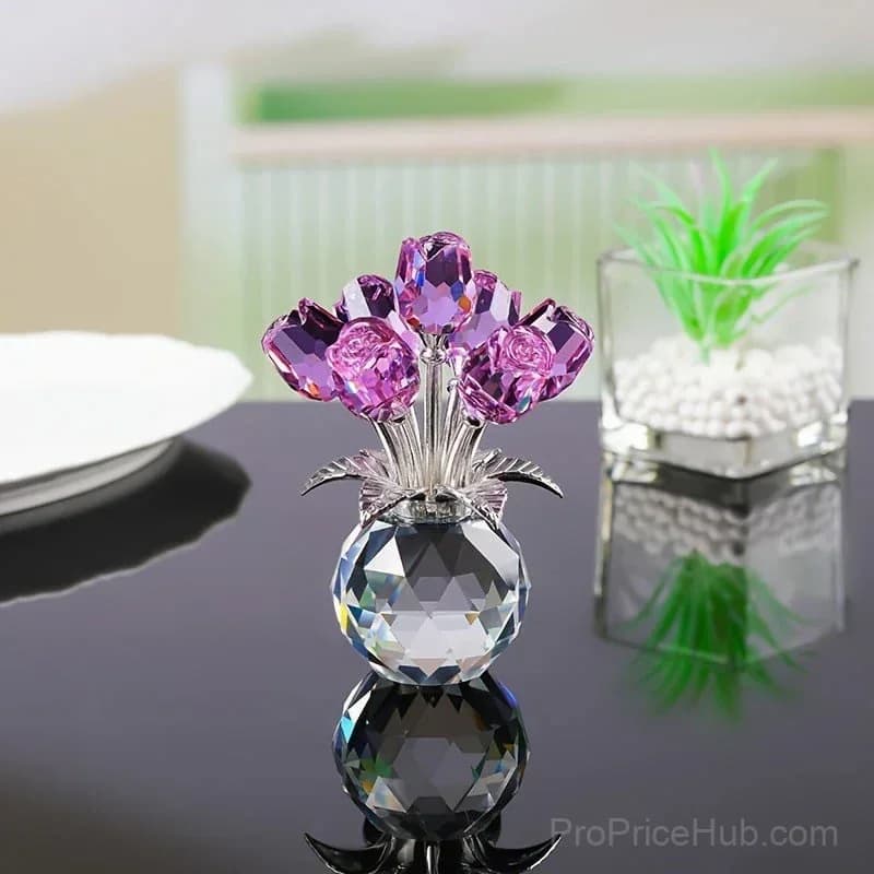 Crystal Colorful Rose Flower Figurine with Vase - View 8