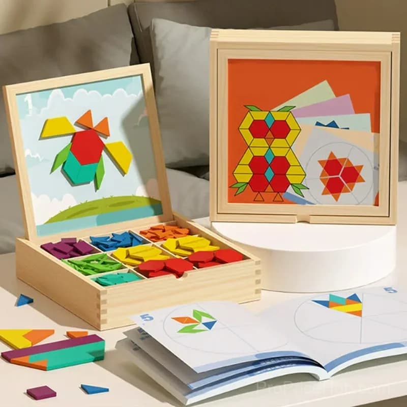 Wooden Magnetic Pattern Block Puzzle Set, 180 Pieces - View 9