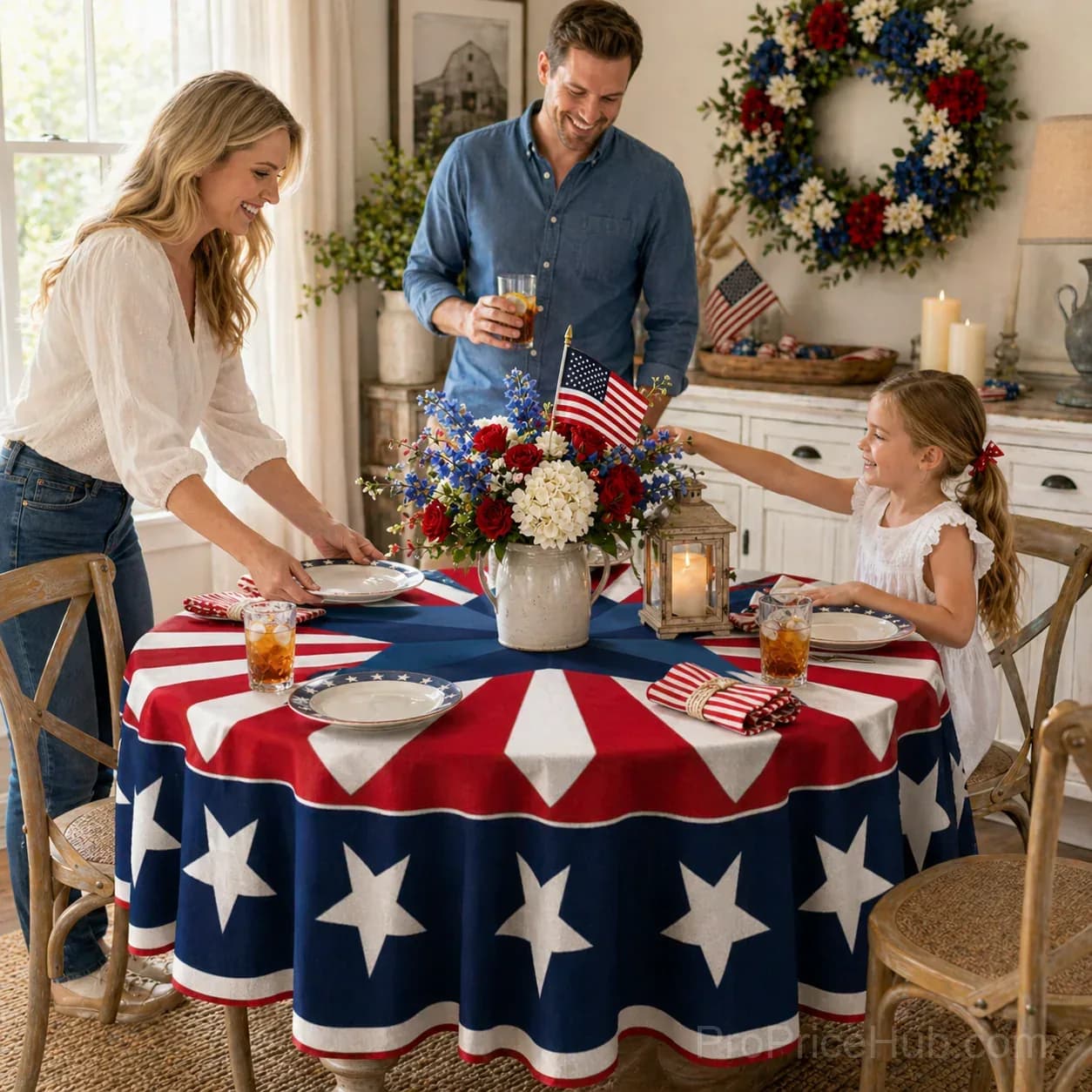 Patriotic Starburst Round Tablecloth - July 4th Independence Day Decor - View 10
