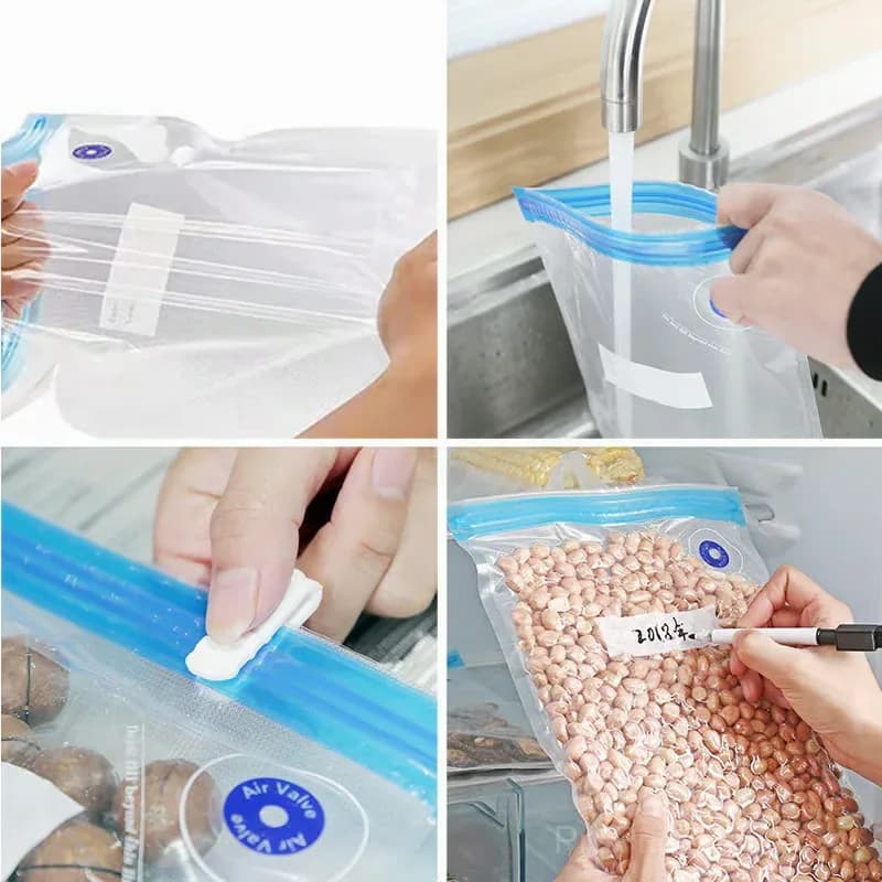 Kitchen Vacuum Storage Bag Set, Small, 15-Piece, Gray with Manual Pump - View 9