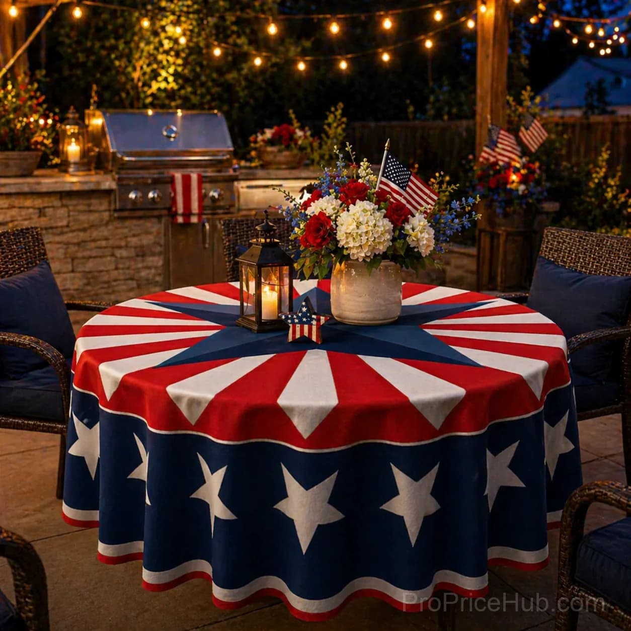 Patriotic Starburst Round Tablecloth - July 4th Independence Day Decor - View 15