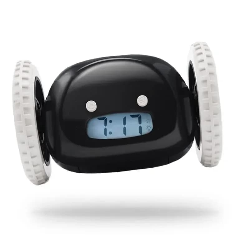 Rolling Alarm Clock on Wheels, Extra Loud, Black - Main