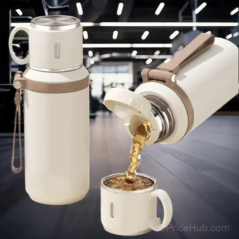 600ml 316 Stainless Steel Vacuum Insulated Bottle with Dual Lids, White - View 2