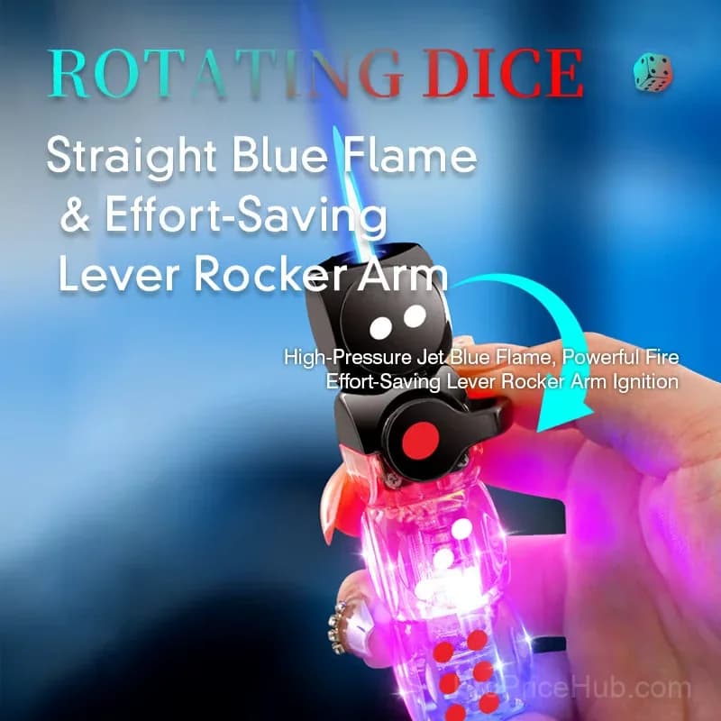 Purple 360° Spinning Dice Windproof Jet Flame Lighter with LED - View 4