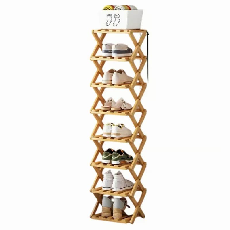 Durable Foldable Bamboo Shoe Rack, Brown, 2-Tier - View 23
