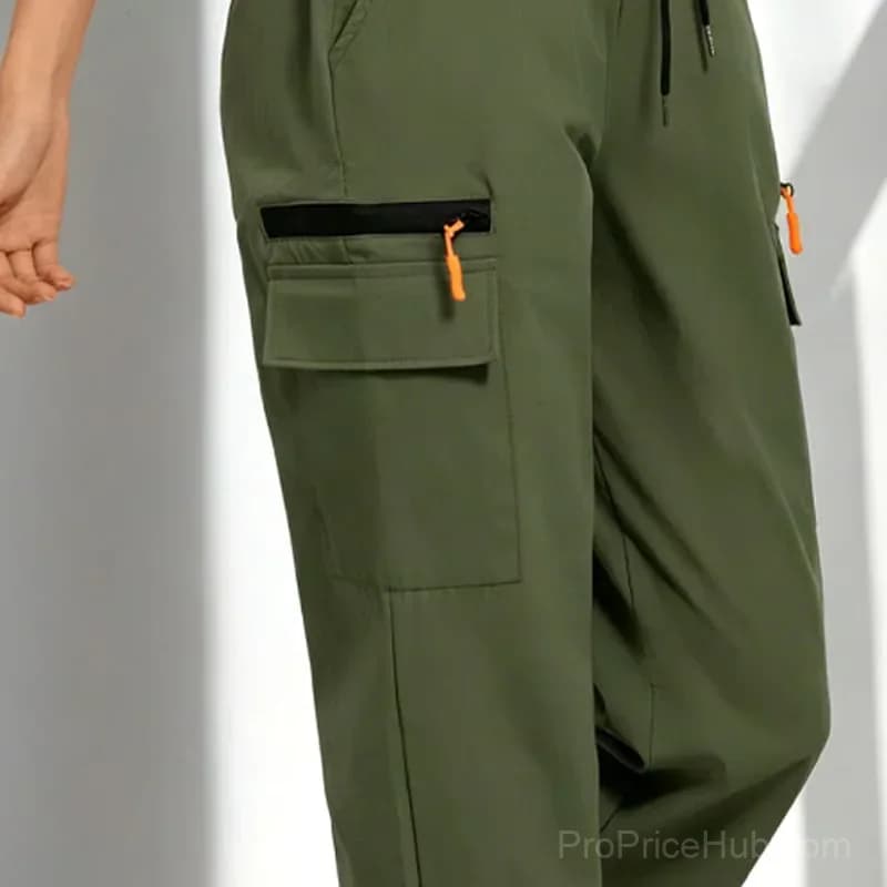 Women's Drawstring Cargo Pants, Relaxed Straight Leg, Black S - View 6