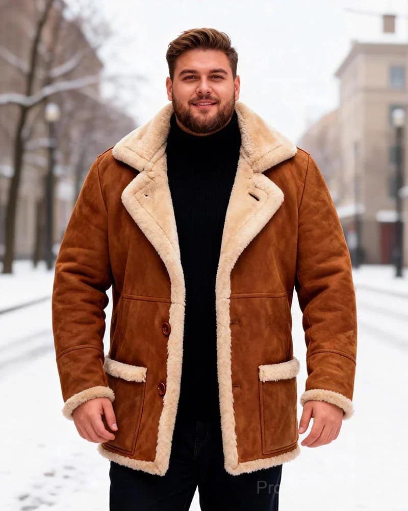 Big & Tall Men's Thickened Plush Lapel Jacket - S-5XL - View 8