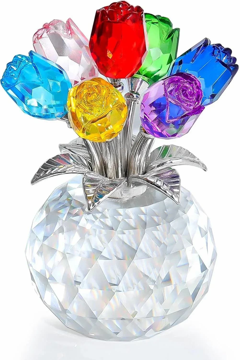 Crystal Colorful Rose Flower Figurine with Vase - View 13