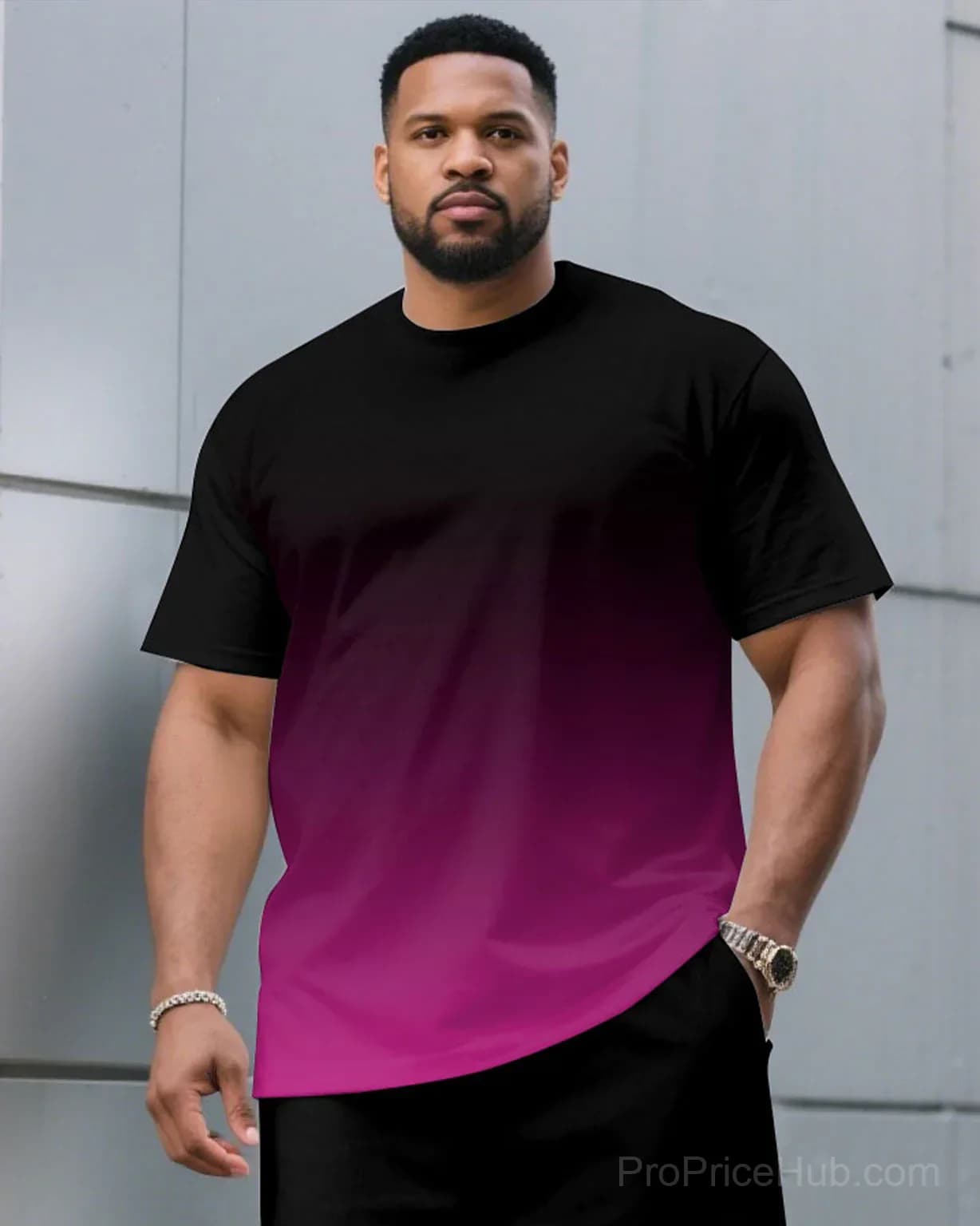 Men's Plus Size Black & Red Gradient T-Shirt and Shorts Set - View 29