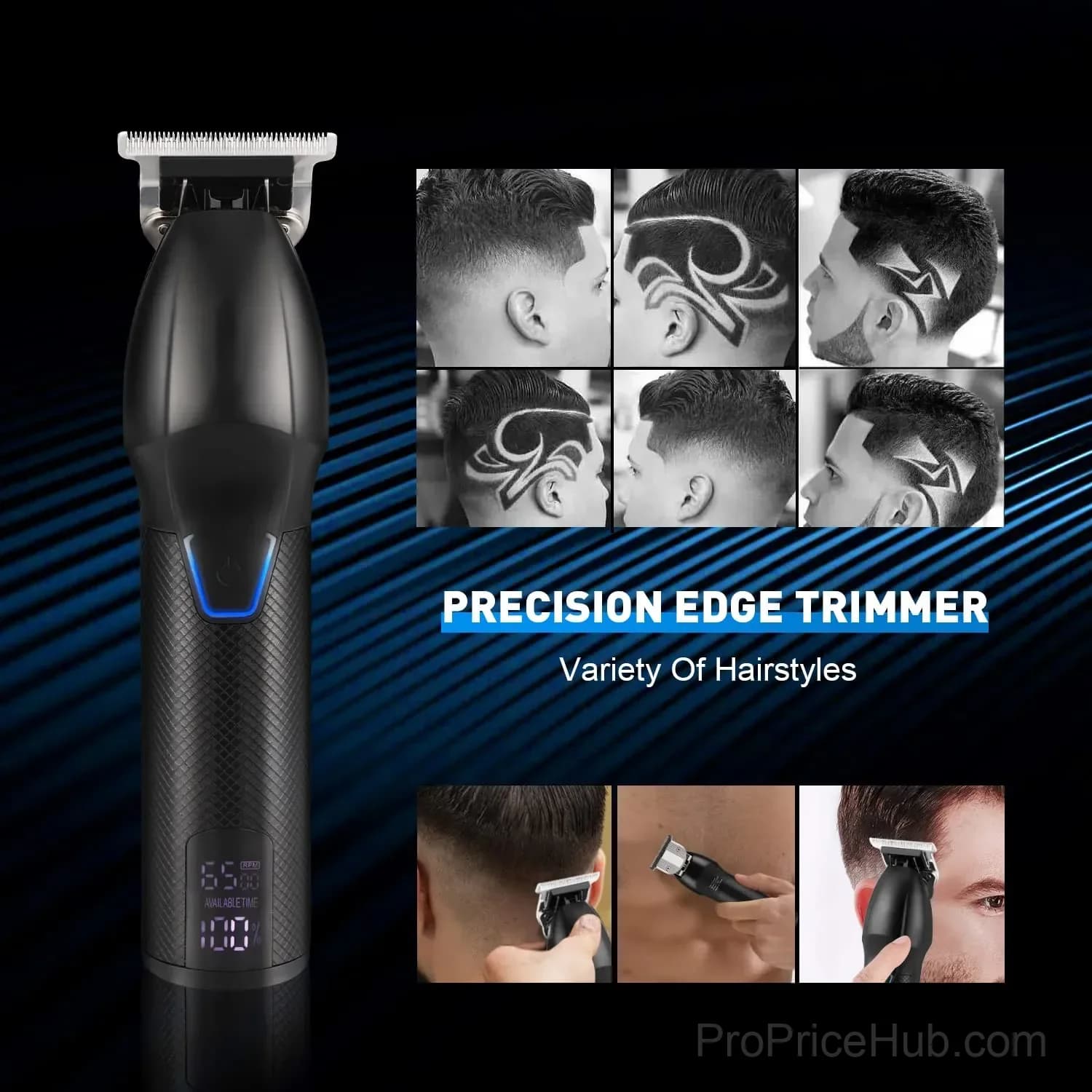 Professional Cordless Hair Clippers Trimmer Set, 1500mAh, Black - View 7