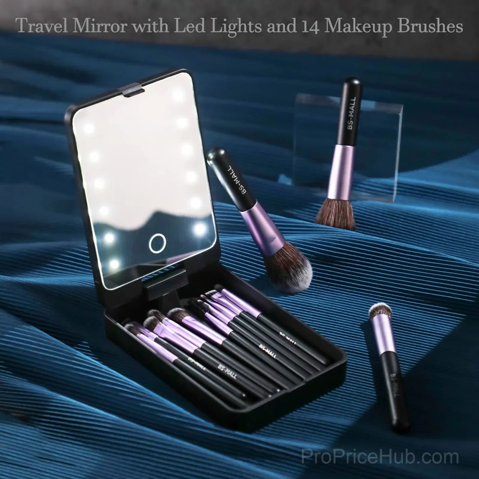 Pink Portable Makeup Brush Set with LED Light - View 7