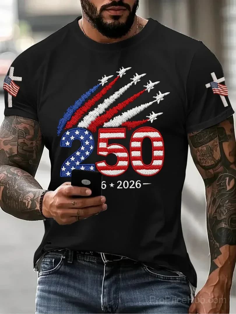 Men's USA 250th Anniversary Print Crew Neck Short Sleeve T-Shirt - View 5