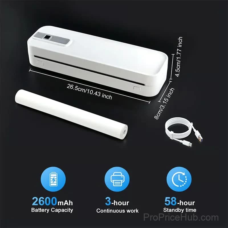 Portable Bluetooth Thermal Printer, White - View 6