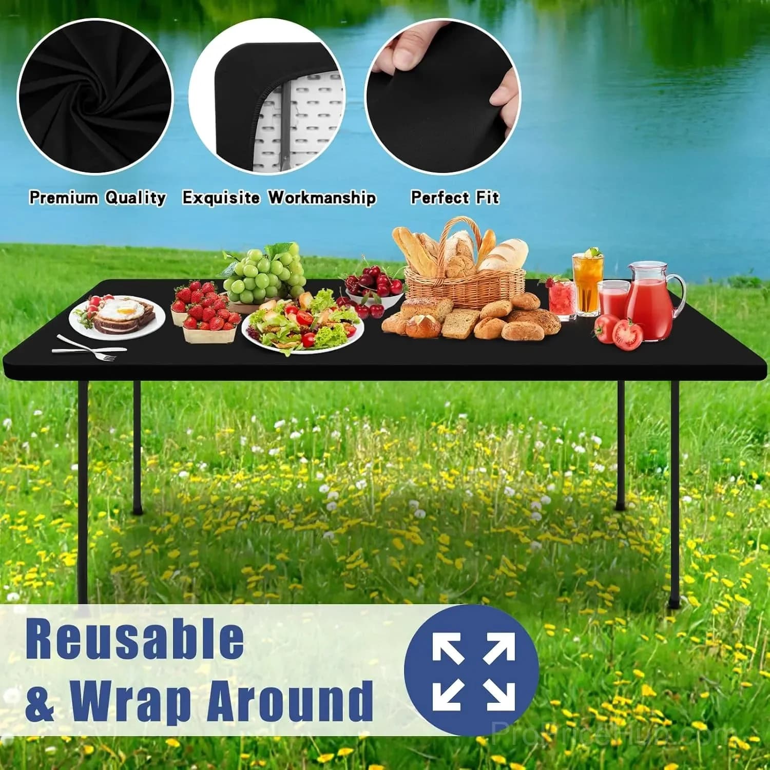 Stretch Fabric Table Top Cap Cover – Elastic Edge, Waterproof, Reusable - View 12