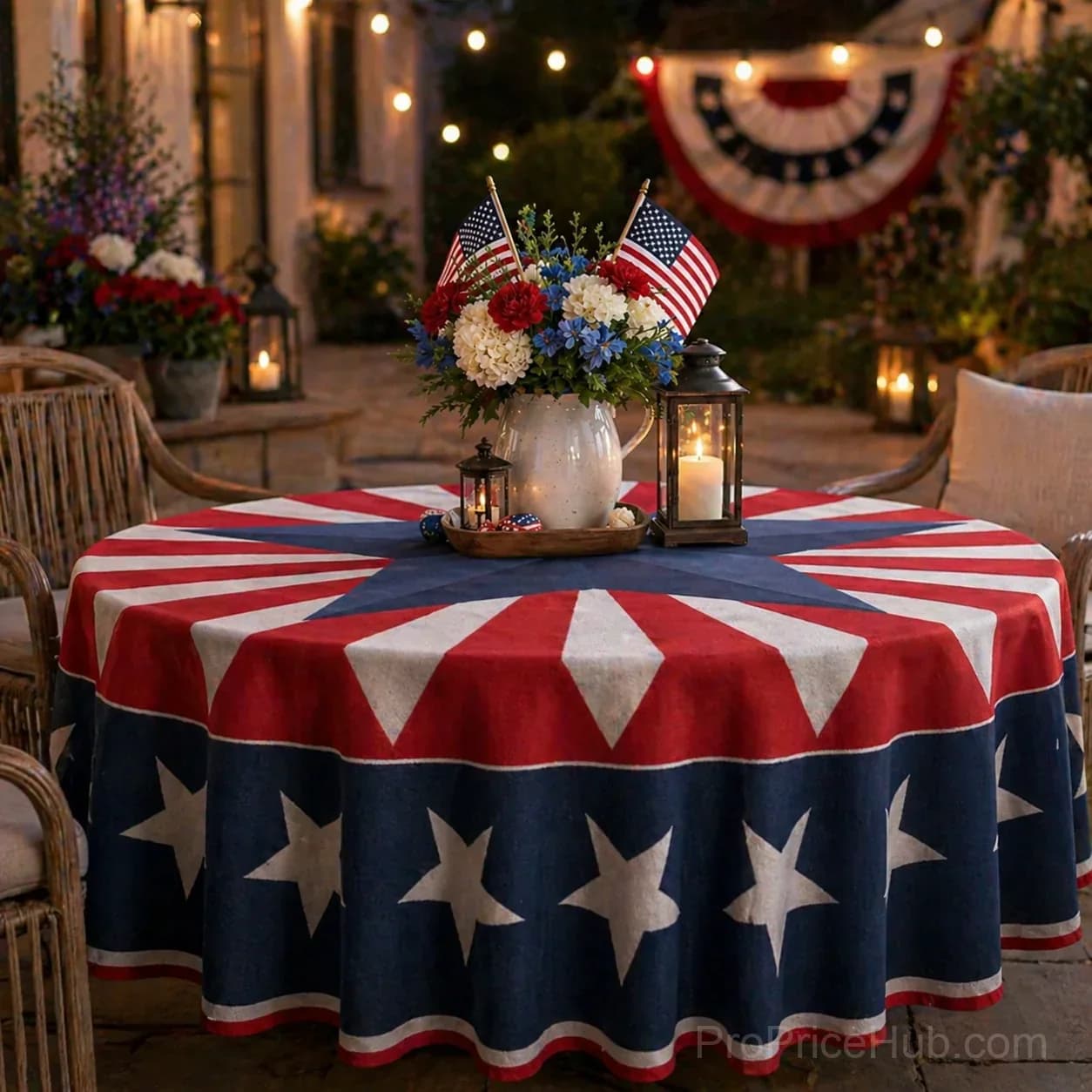 Patriotic Starburst Round Tablecloth - July 4th Independence Day Decor - View 18