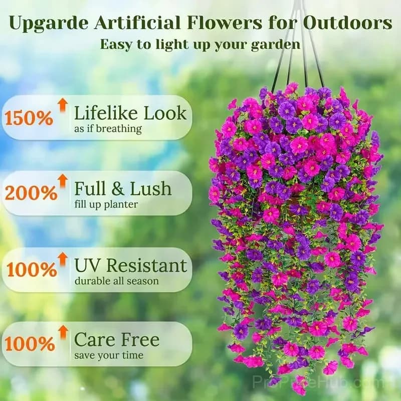 UV Resistant Artificial Morning Glory Hanging Vine, Purple & Red - View 3
