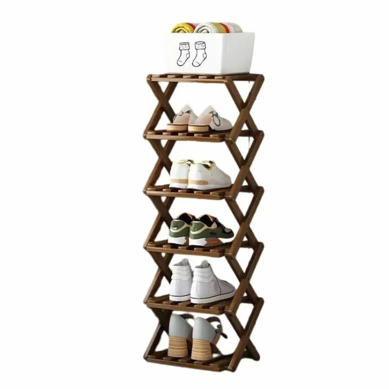 Durable Foldable Bamboo Shoe Rack, Brown, 2-Tier - View 12