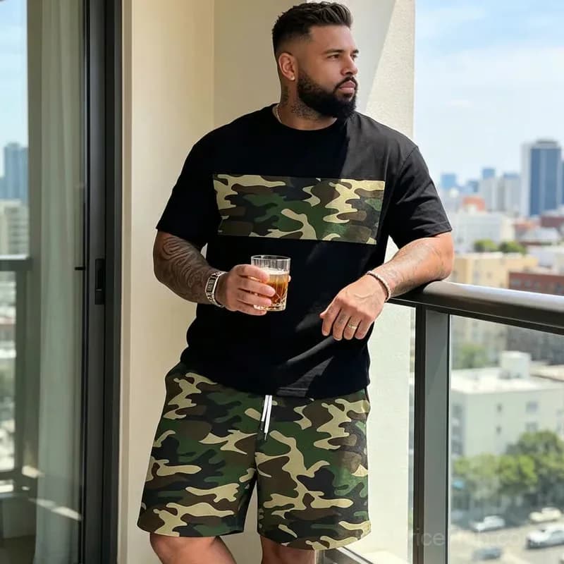 Men's Camo Print T-Shirt and Shorts Set, Size S - View 4