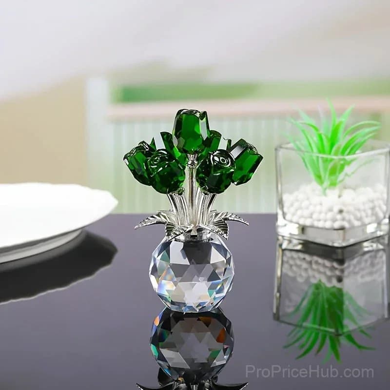 Crystal Colorful Rose Flower Figurine with Vase - View 10