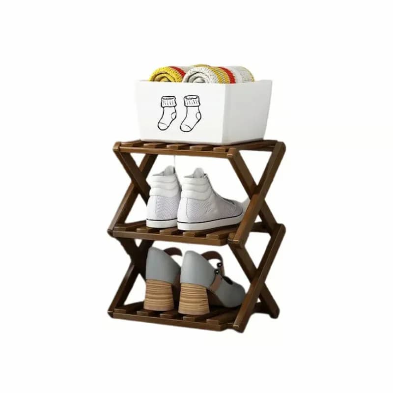 Durable Foldable Bamboo Shoe Rack, Brown, 2-Tier - View 9