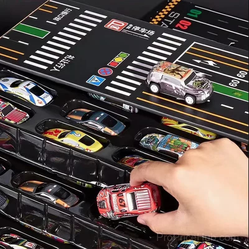 48-Piece Mini Pull-Back Toy Car Set with Garage, Red - View 4