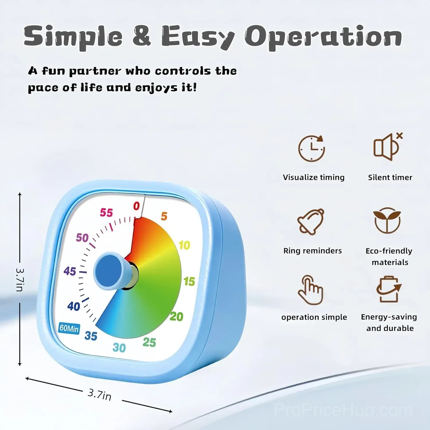 60-Minute Visual Timer for Kids, Silent Countdown, Blue - View 7