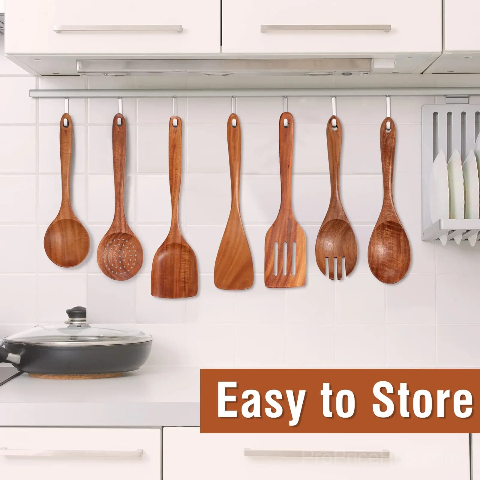 9-Piece Natural Teak Wooden Kitchen Utensil Set with Holder - View 4